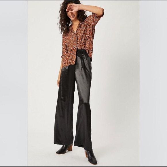 Anthropologie Pants - Anthropologie Black Amaline Satin Wide-Leg pants